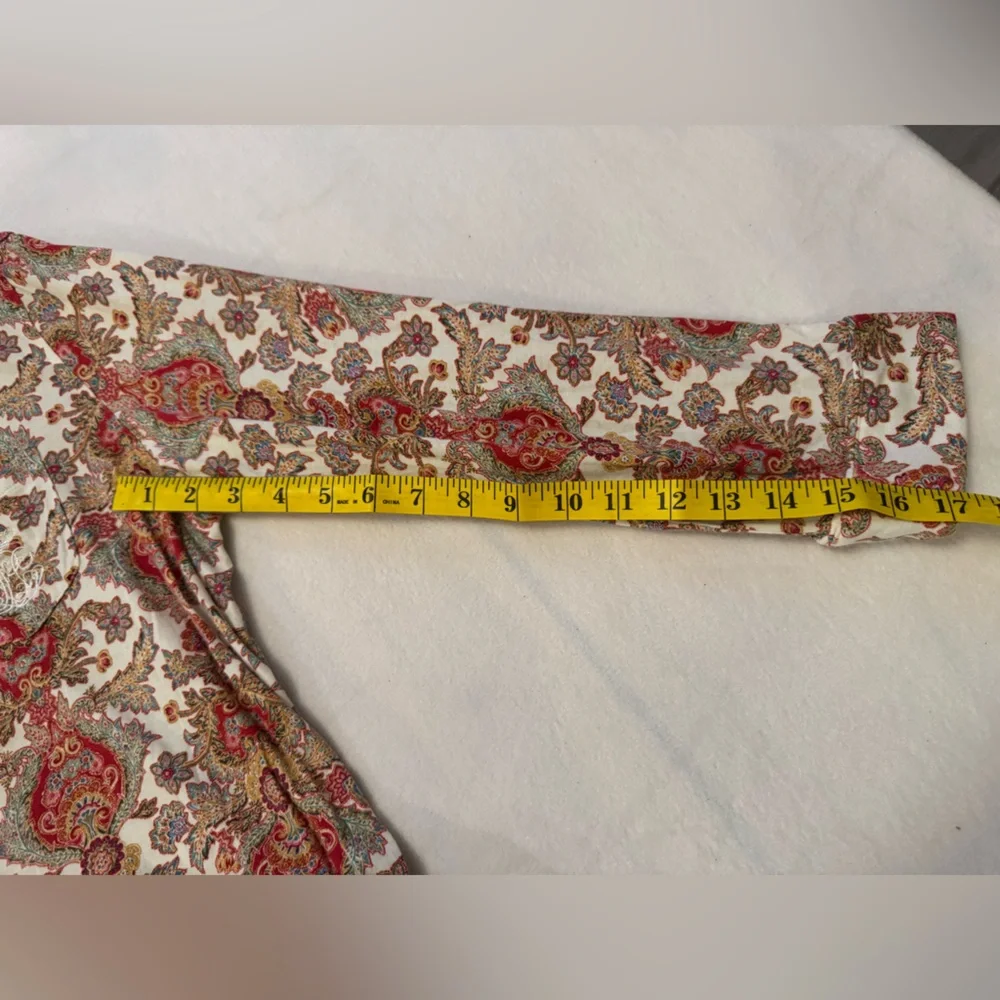 $50 Ralph Lauren Women Ivory Graphic Print‎ Long Paisley-Print Pajama Top Size L